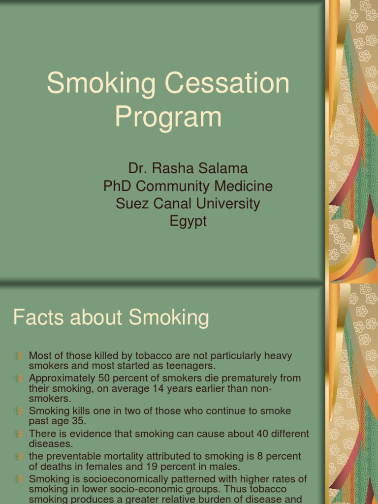 Smoking Cessation Program Dr. Rasha Salama PHD Community Medicine Suez