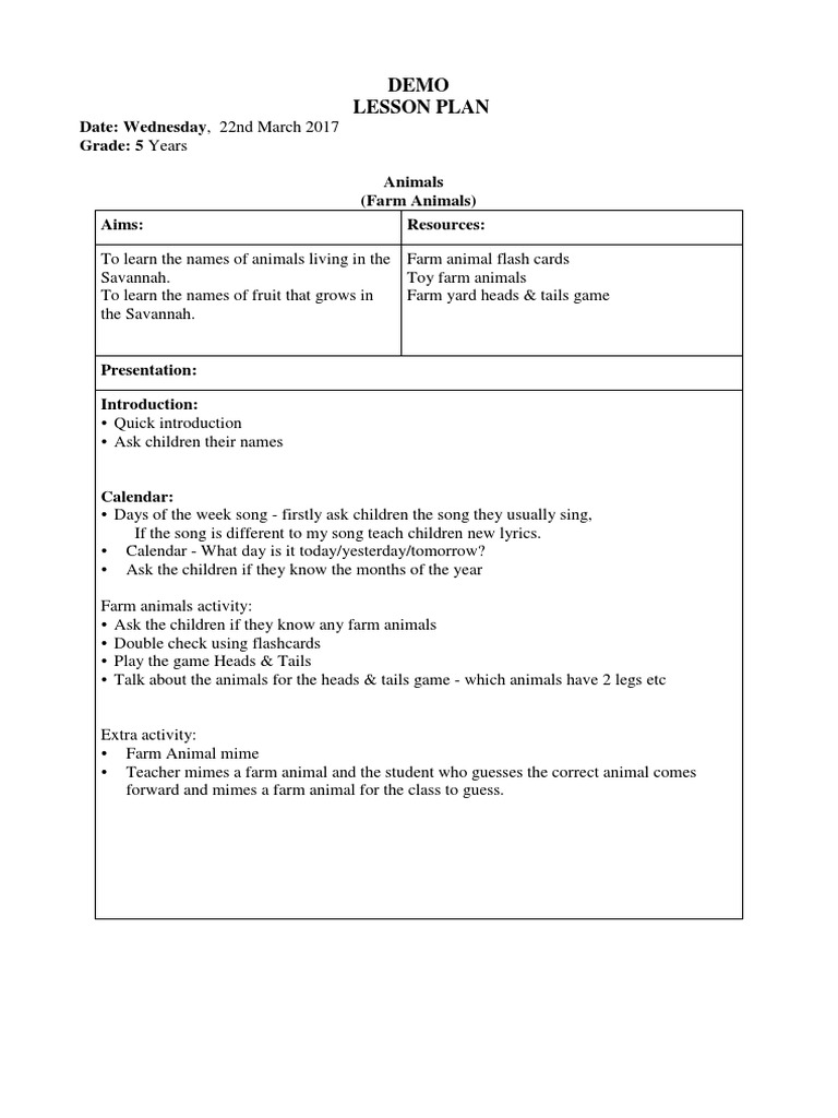 Farm Animals Lesson Plan for Kids | PDF | Language Arts & Discipline