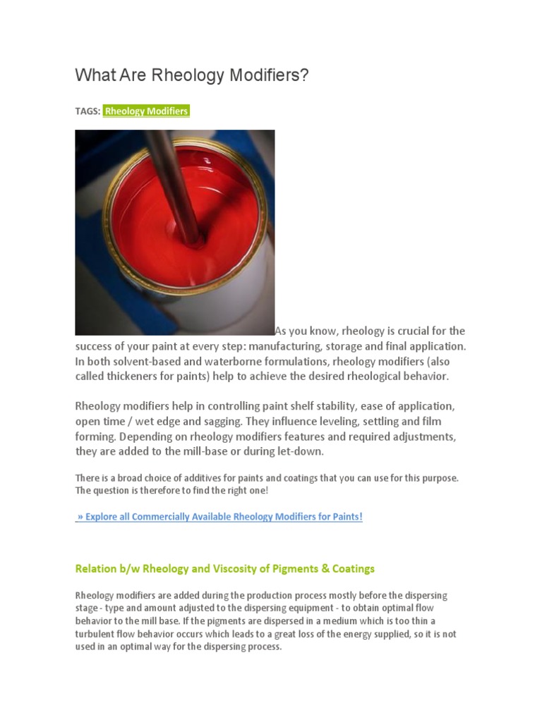 Understanding Rheology Modifiers in Paints | PDF | Rheology | Paint