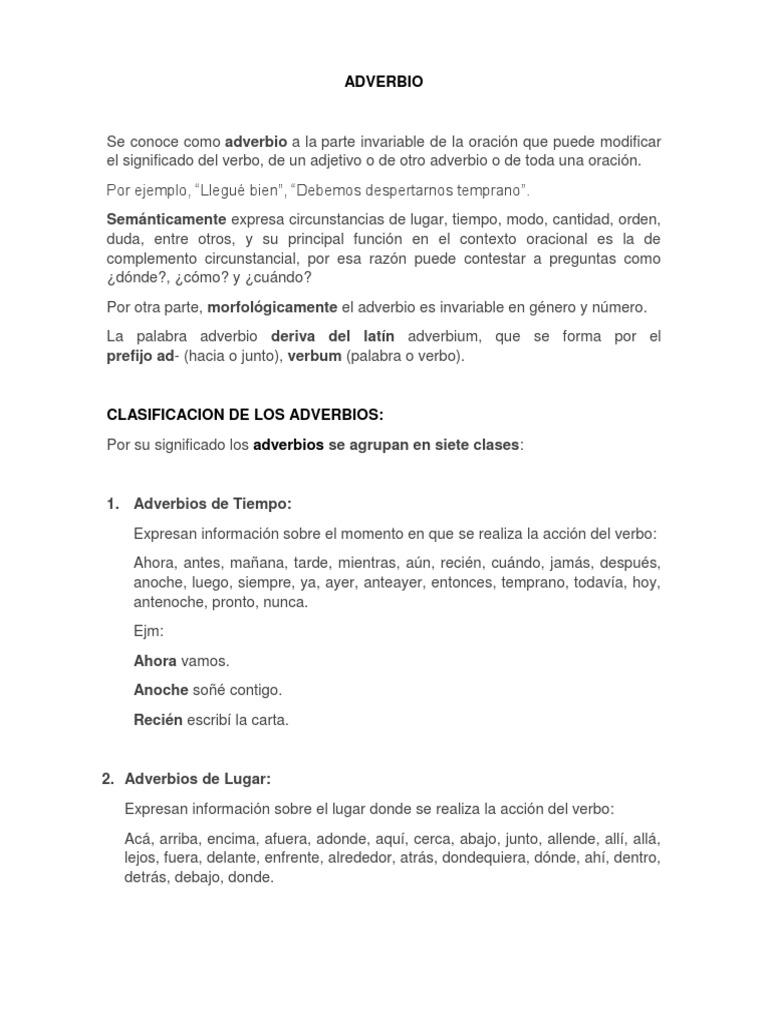 Tipos y Funciones del Adverbio | PDF | Adverbio | Unidades Semánticas