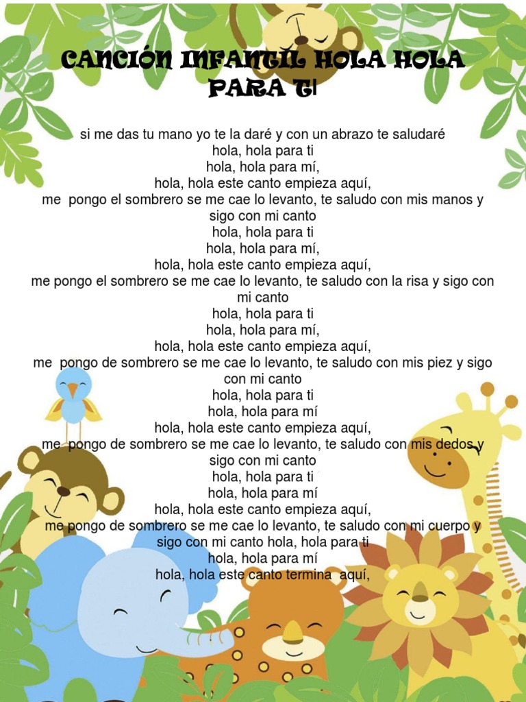 Canción Infantil Hola Hola para Ti | PDF