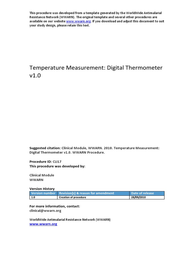 Digital Thermometer Measurement Procedure | PDF | Thermometer | Temperature