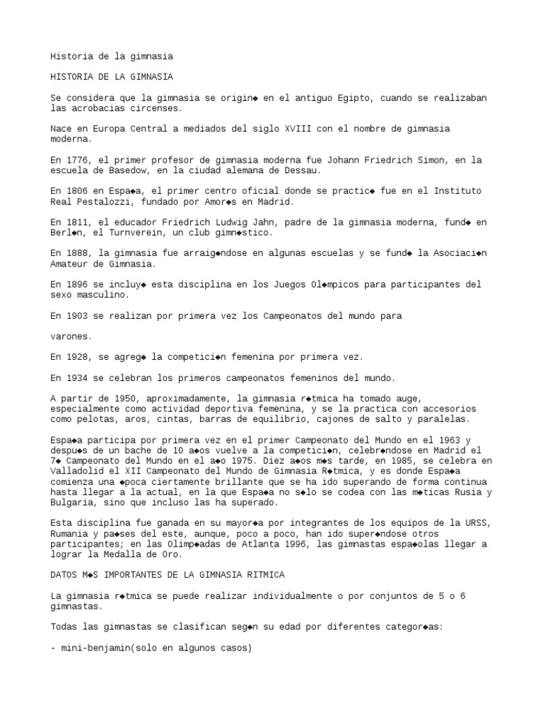 Origen y evolución de la gimnasia | PDF | Gimnasia | Deportes olímpicos ...
