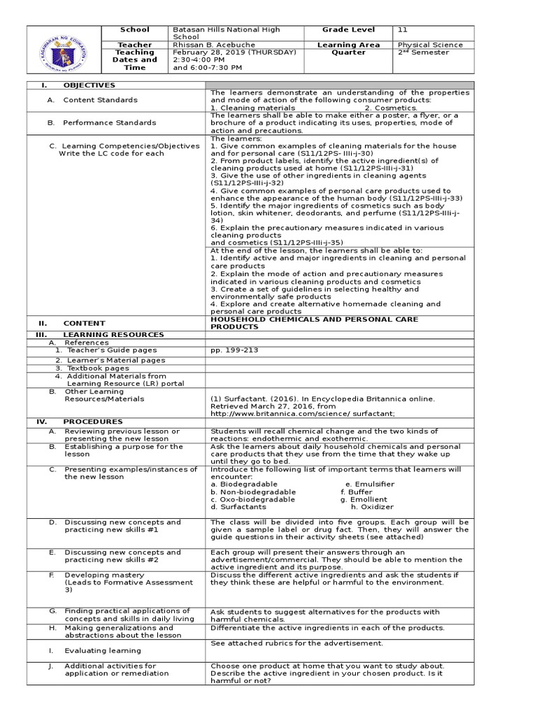 Household Chemicals and Personal Care Products An Analysis of Active