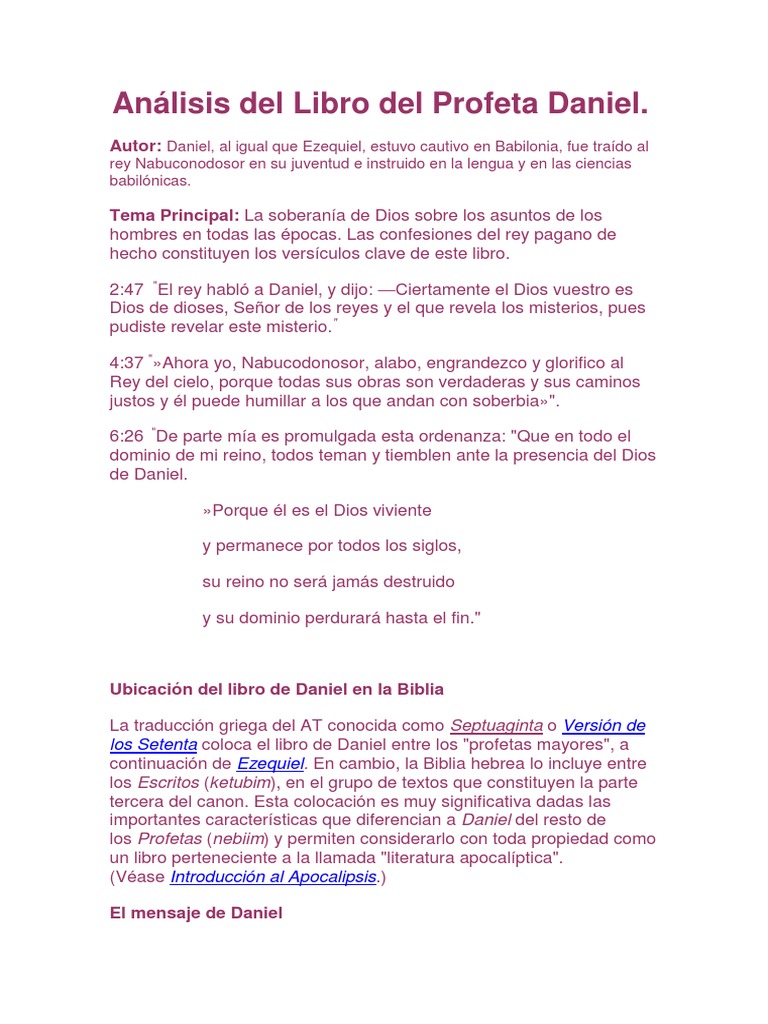 Análisis del Libro de Daniel en la Biblia | PDF | Daniel (figura ...