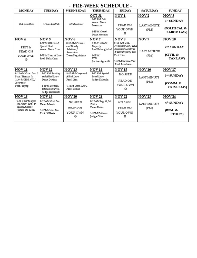 Pre-Week Sked | PDF | Public Sphere | Justice
