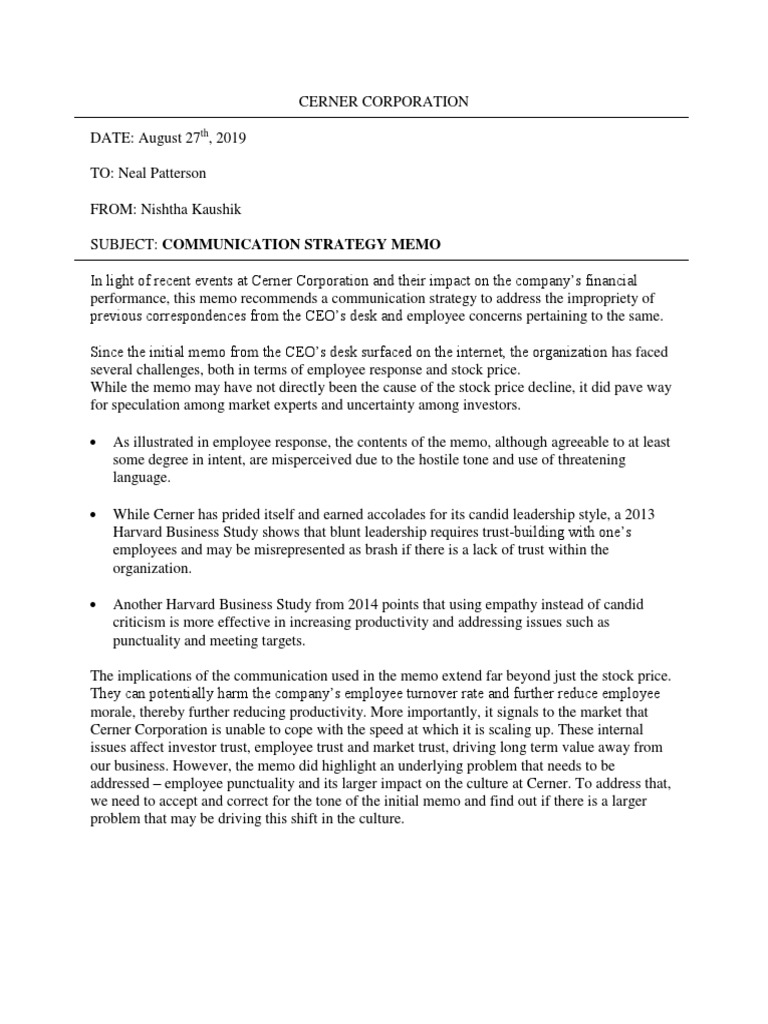 Strategic Writing Memo Crisis Management Business