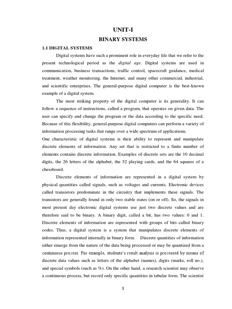 Digital Systems and Binary Numbers Introduction | PDF | Subtraction ...