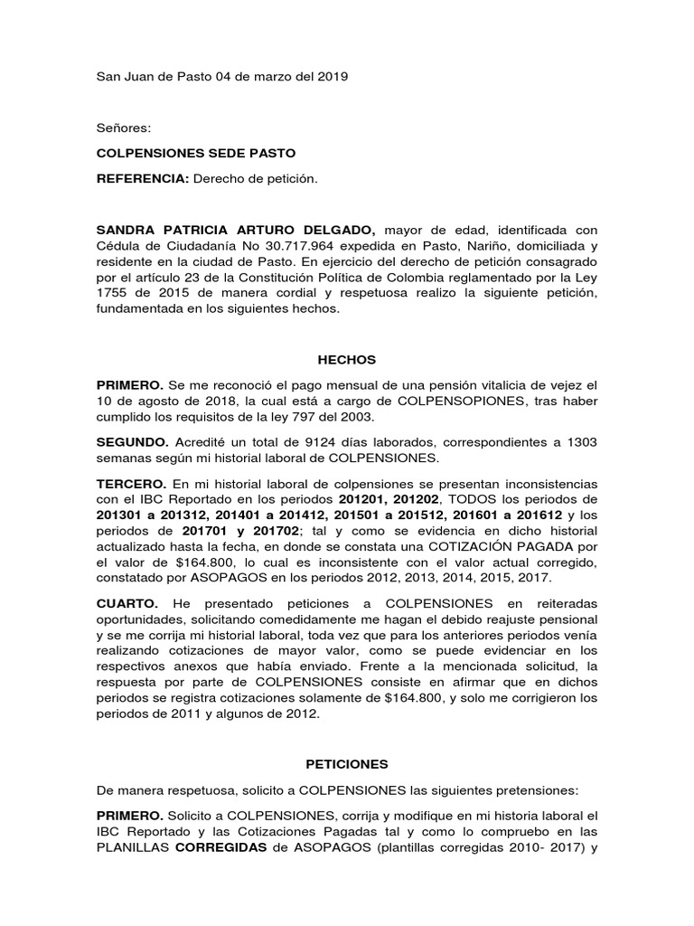 Derecho de Petición Corrección de Historia