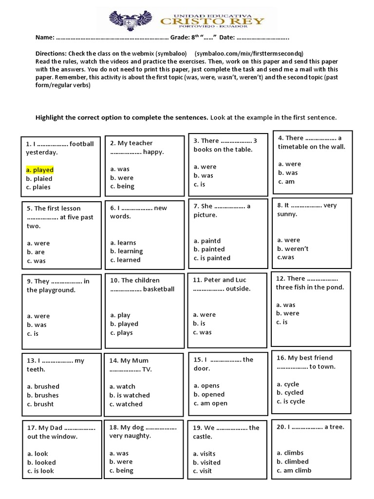 Simple Past Tense Multiple Choice Quiz | PDF | Linguistic Typology ...