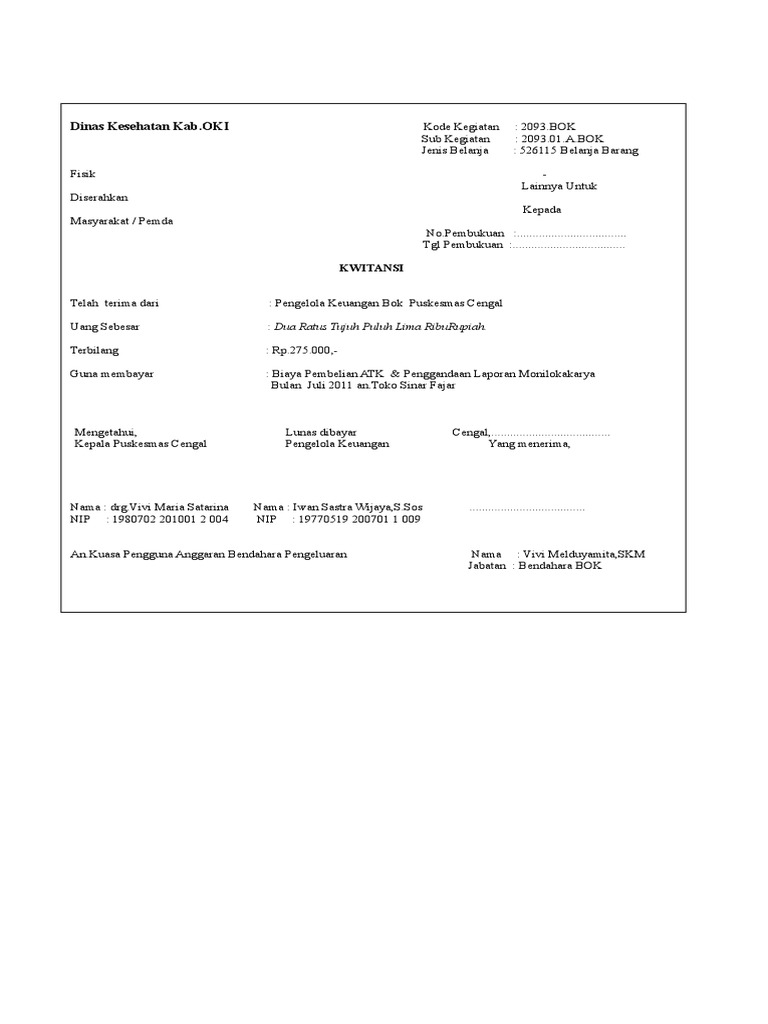 Contoh Kwitansi Bok