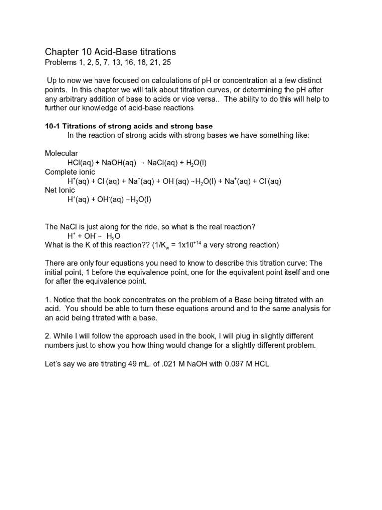 Chapter 10 AcidBase Titrations PDF Titration Chemistry