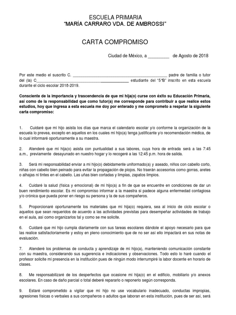 Carta Compromiso Escolar para Padres | PDF | Evaluación | Maestros