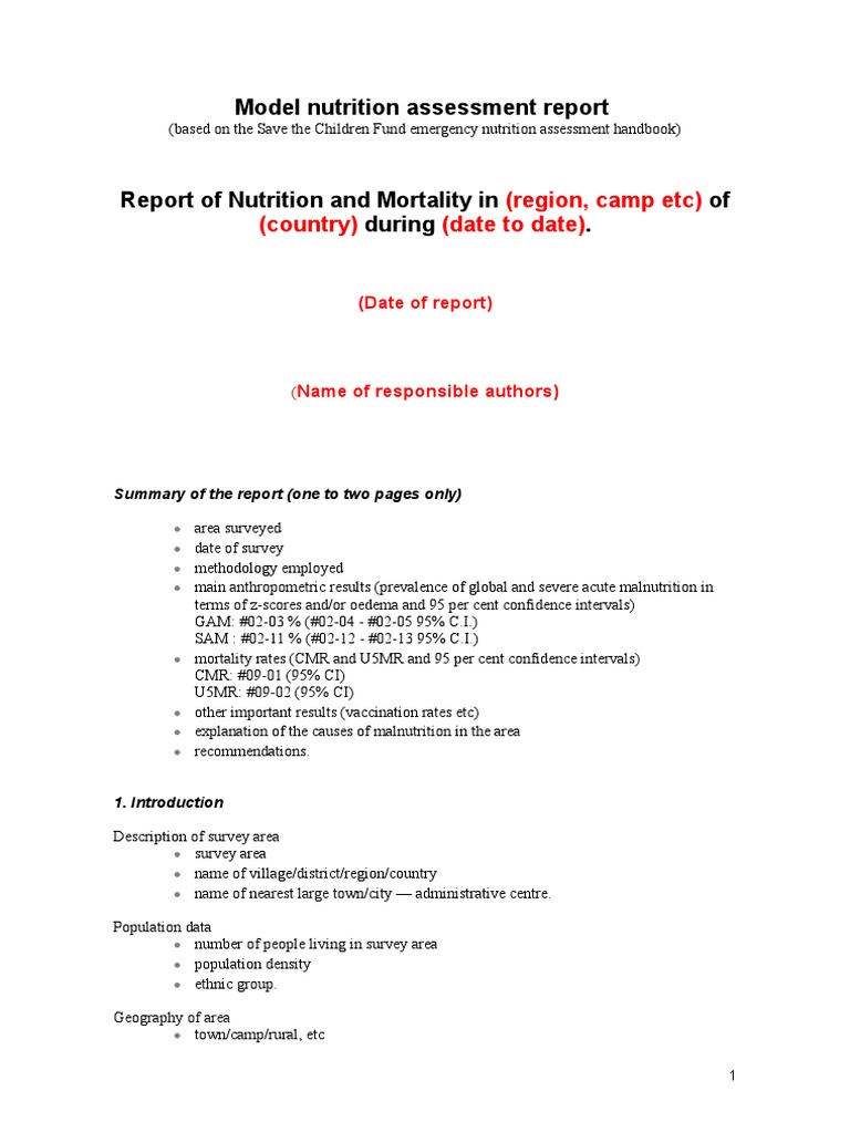 Nutrition Assessment Report Summary | PDF | Sampling (Statistics ...