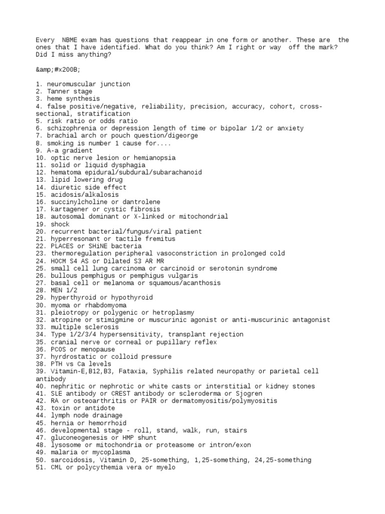 NBME Checklist PDF Metastasis Pancreatic Cancer