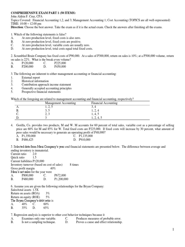 Comprehensive Exam Part 1 Questionnaire | PDF | Debits And Credits ...