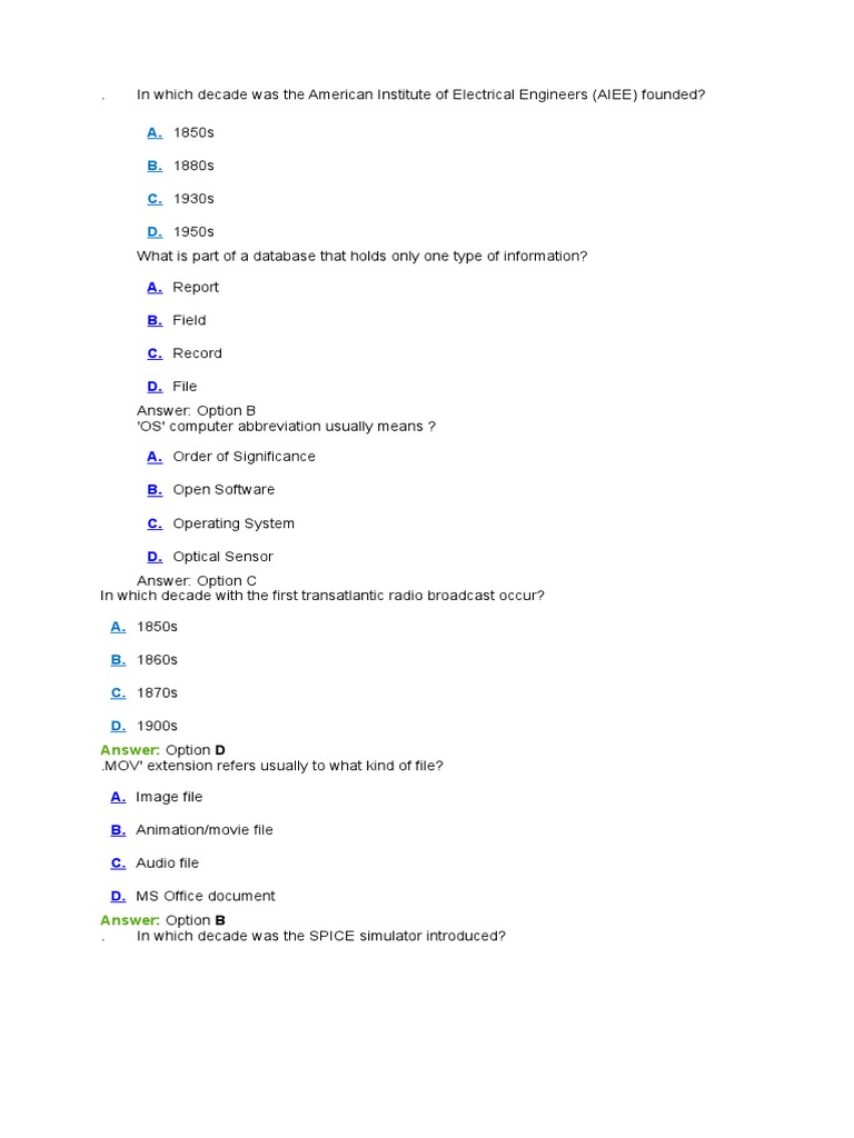 A Compilation of Technology Questions and Answers Spanning Various ...