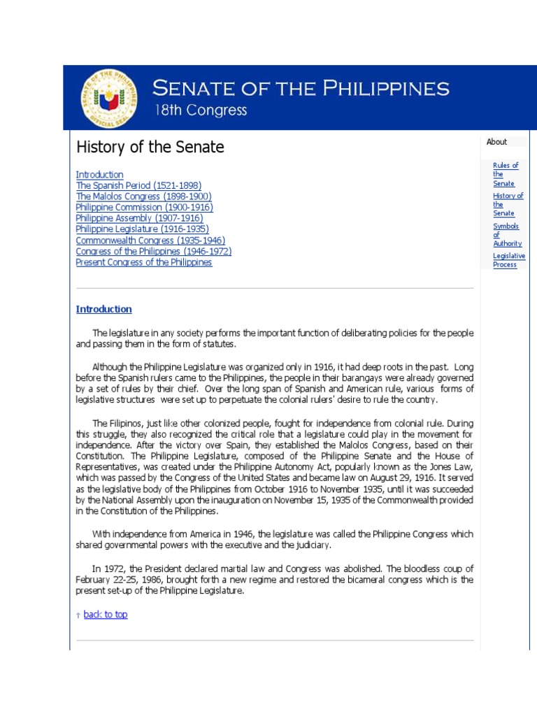 History of The Senate | PDF | United States Senate | Legislature