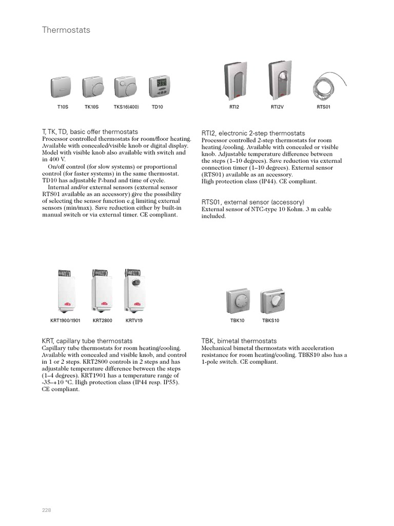 Thermostats T, TK, TD, Basic Offer Thermostats RTI2, Electronic 2Step