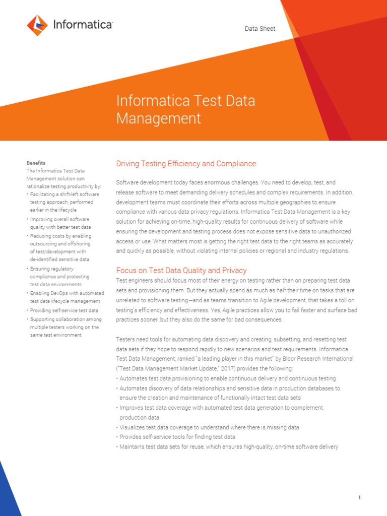 Informatica Test Data Management Data Sheet 3234en | Download Free PDF ...
