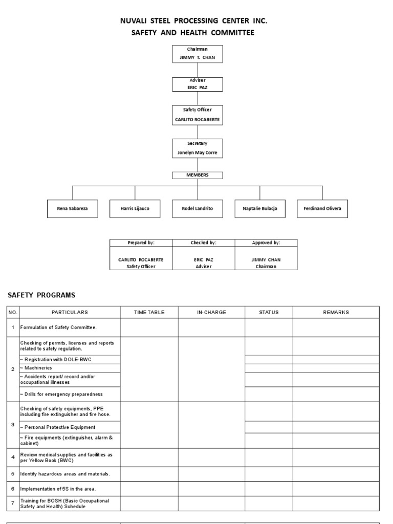 Nuvali Steel Processing Center Inc. Safety and Health Committee | PDF