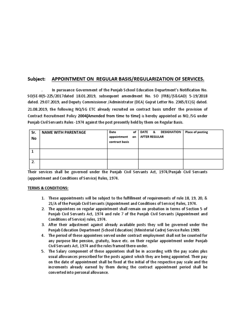 Punjab Civil Servants Regularization Notice | PDF | Civil Service ...