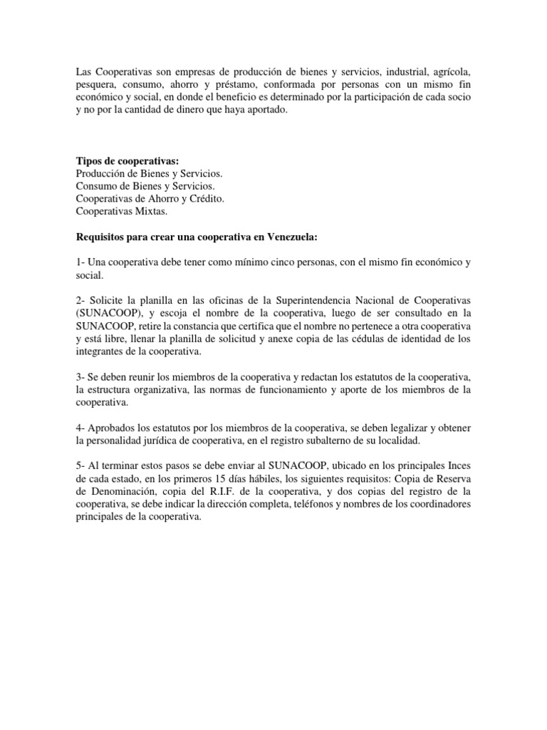 Cómo crear una cooperativa en Venezuela | PDF | Cooperativa | Economias