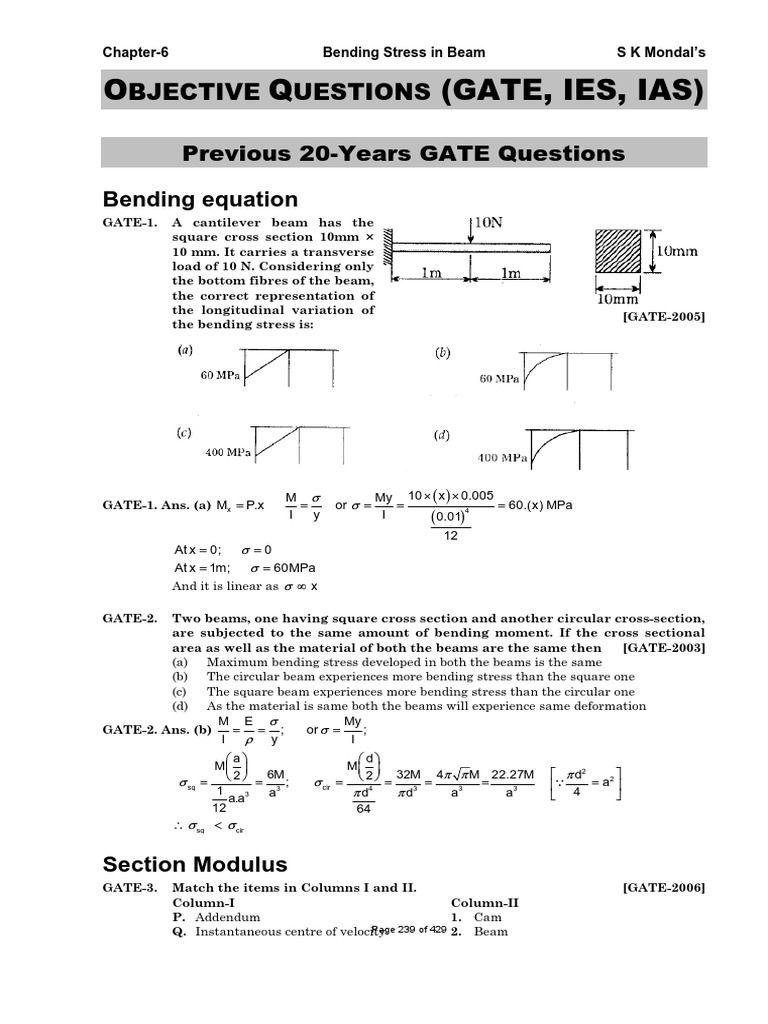 BendingStressInBeam GATE | PDF | Bending | Beam (Structure)