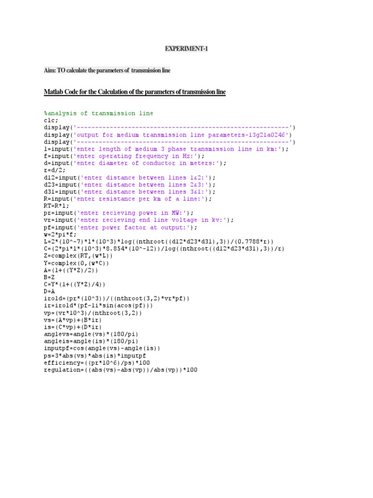 Parameters Calculation For Transmission Line PDF Electric Power