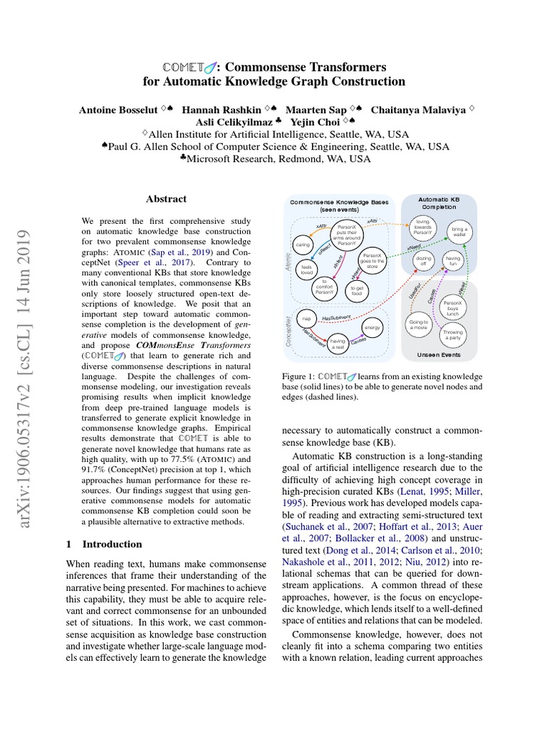 Commonsense Transformers For Automatic Knowledge Graph Construction ...