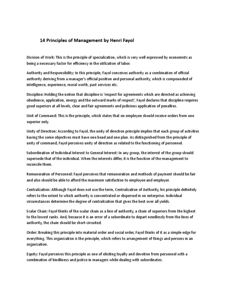 14 Management Principles by Fayol | PDF | Employment | Economies