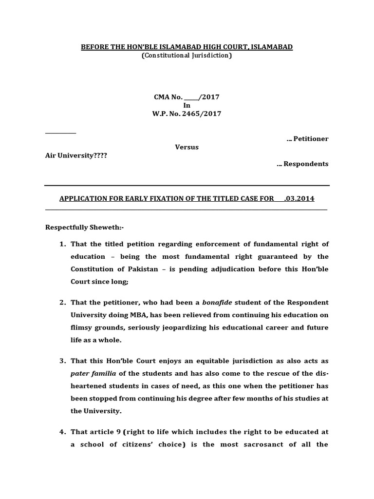 Application For Early Hearing PDF Separation Of Powers Justice