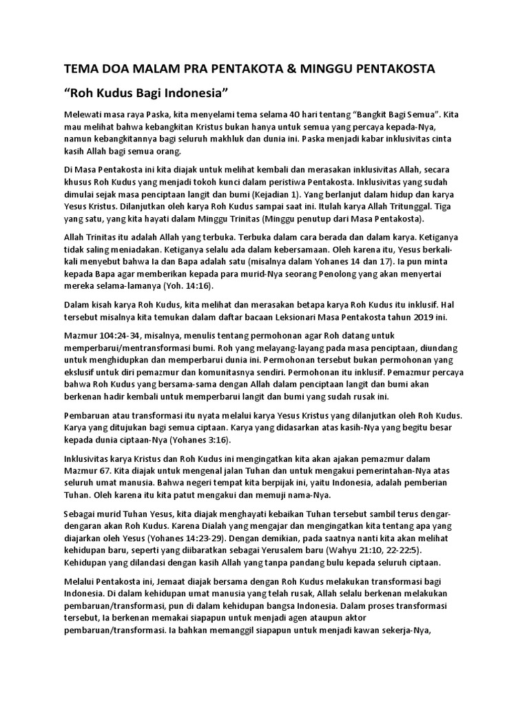 Pre Pentacost Creative Prayer Pdf