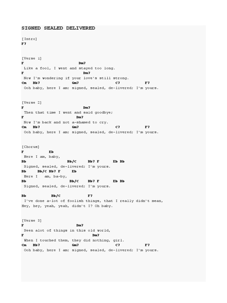 Signed Sealed Delivered | PDF | Song Structure | Music Theory