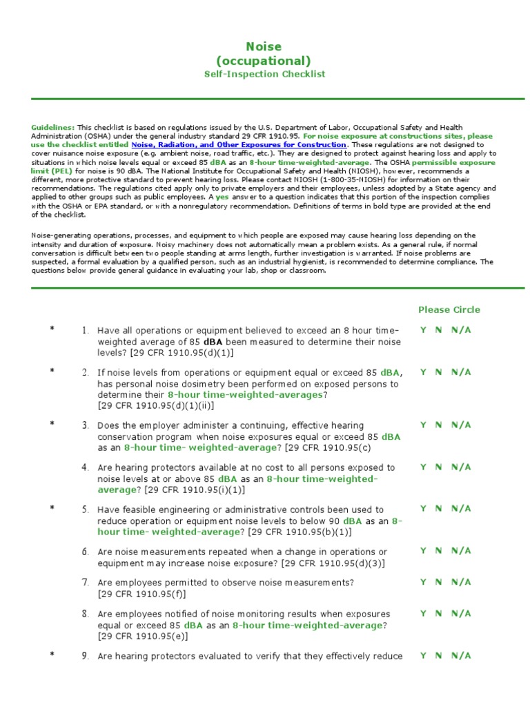 Noise Checklist | Download Free PDF | Noise | Determinants Of Health