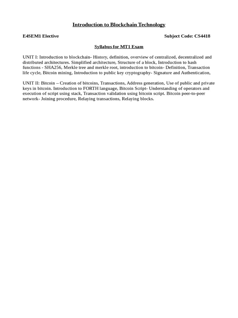 Blockchain Technology Syllabus | PDF | Computers