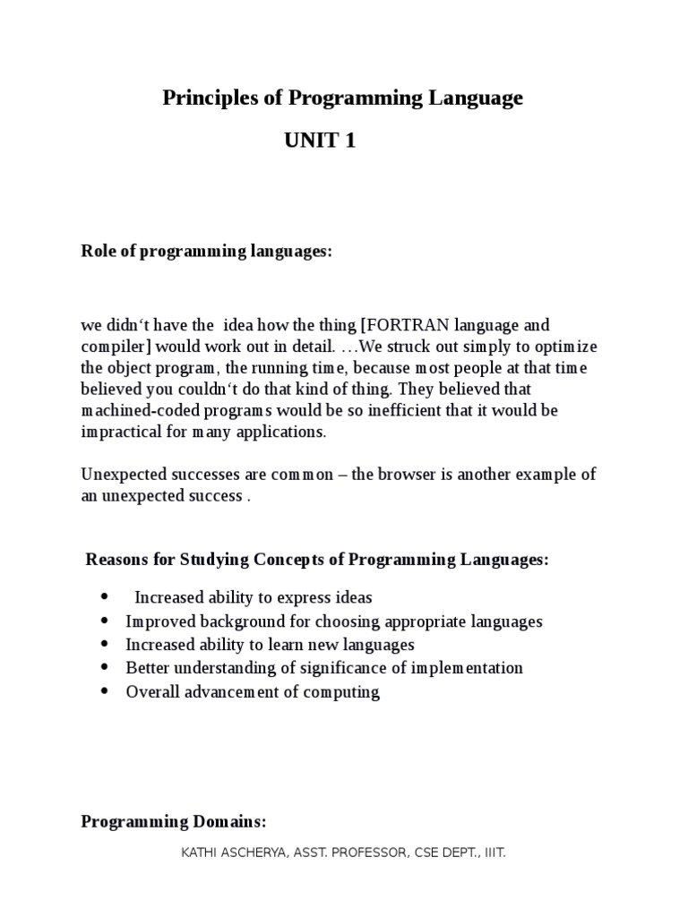 Principles of Programming Language Unit 1 PDF Data Type