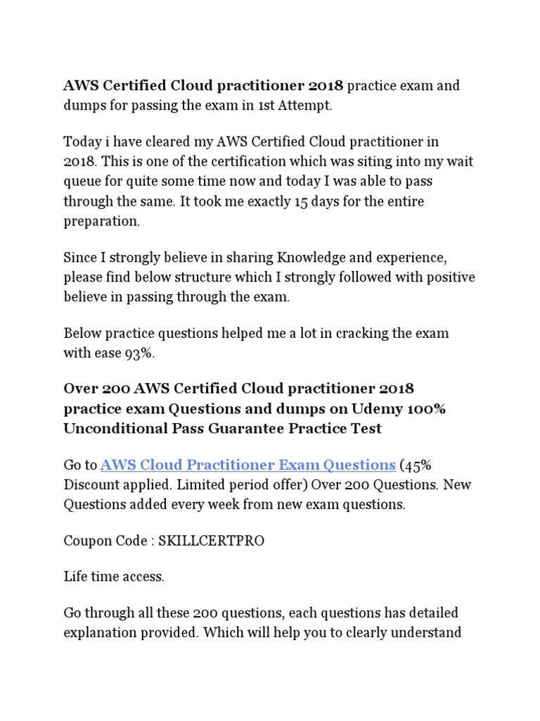 Aws Certified Cloud Practitioner Pdf Pdf Amazon Web Services Test