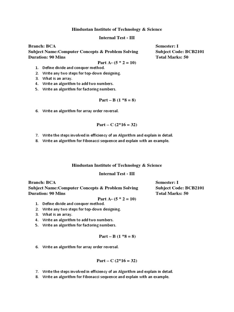 BCA Internal Test III: Computer Concepts | PDF | Teaching Methods ...