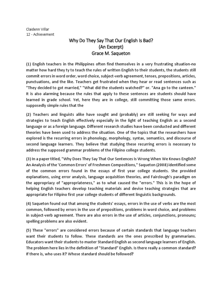 Understanding English Errors in the Philippines | PDF | English ...