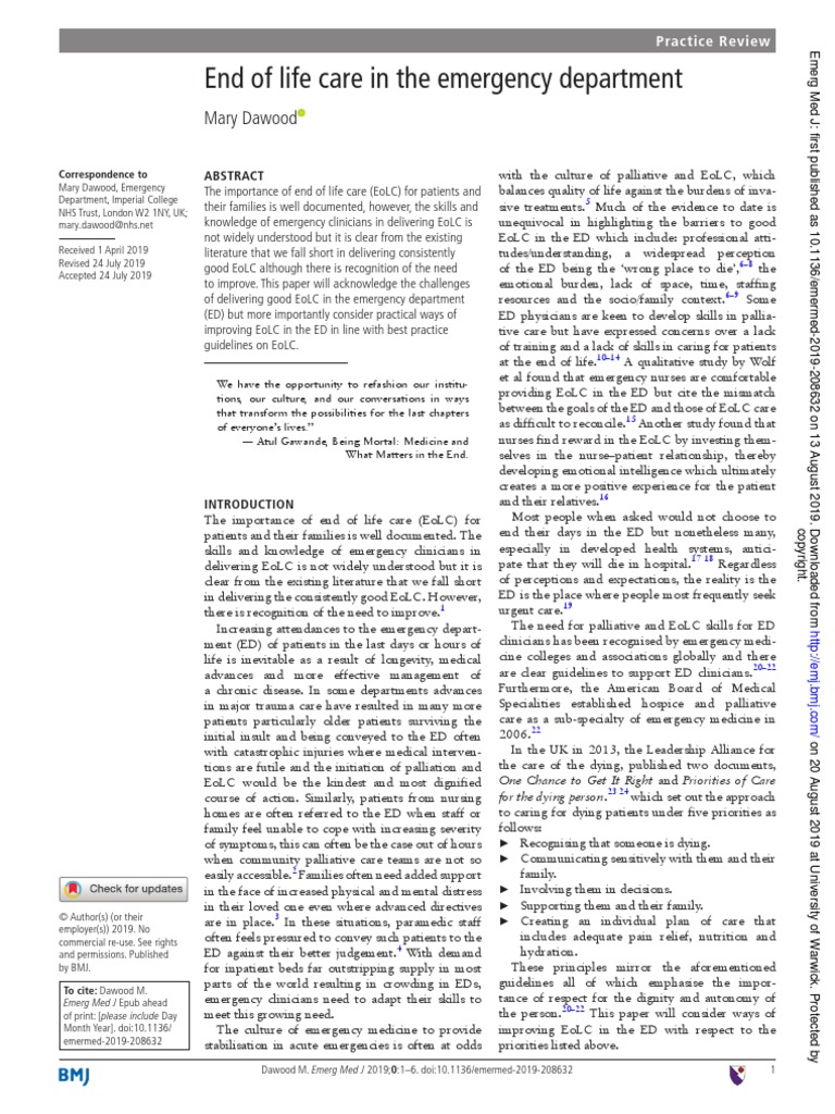 End of Life Care in The Emergency Department: Mary Dawood | PDF