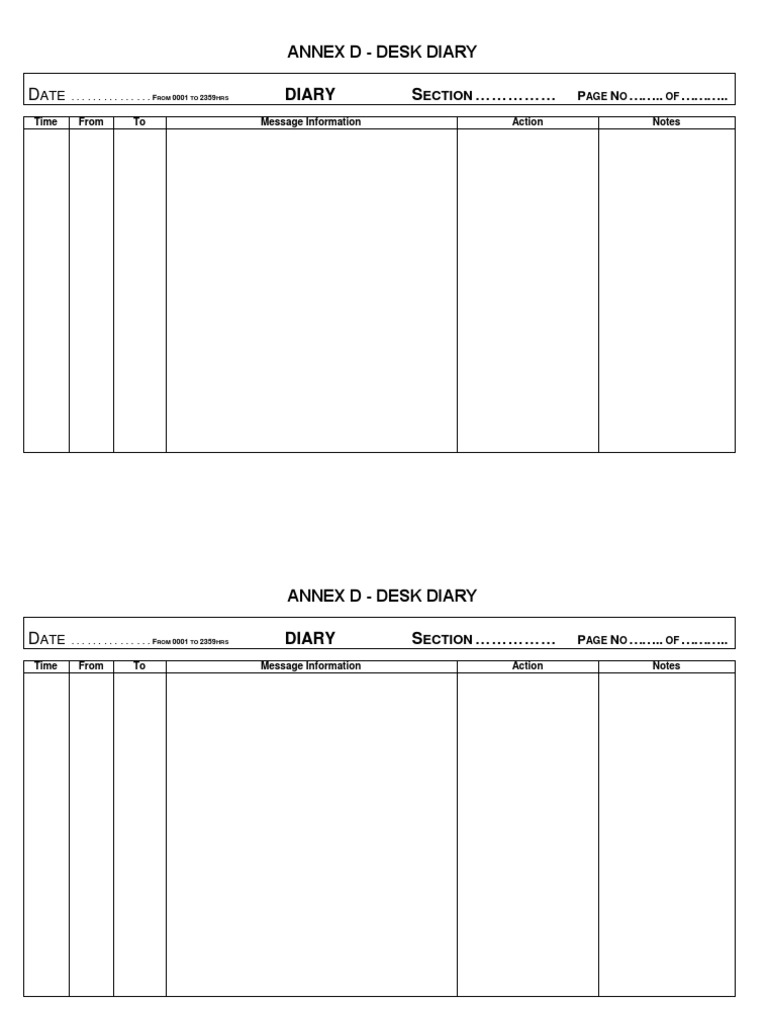 Annex D Desk Diary Diary S Ection P N .. . PDF