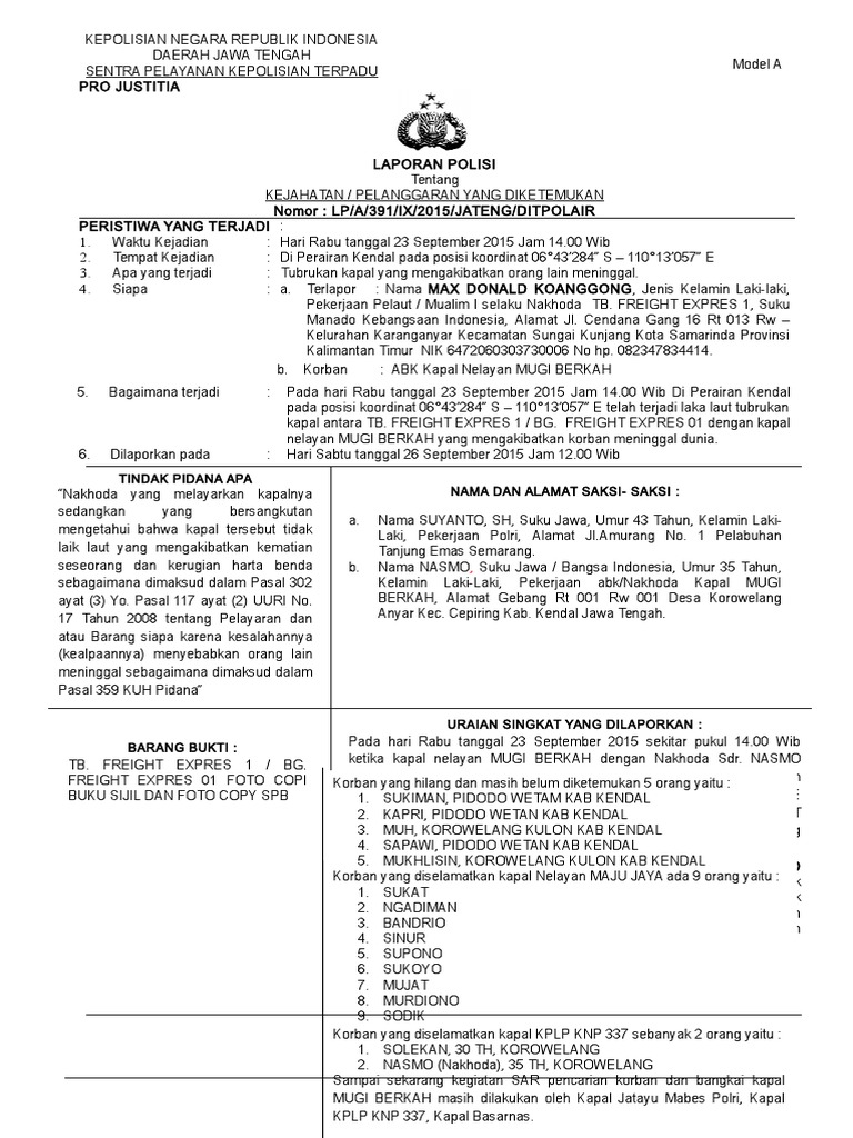 Laporan Kecelakaan Kapal di Kendal | PDF