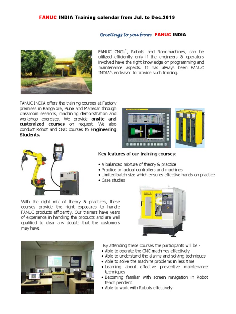Fanuc INDIA Training Calendar From Jul. To Dec.2019 PDF Numerical