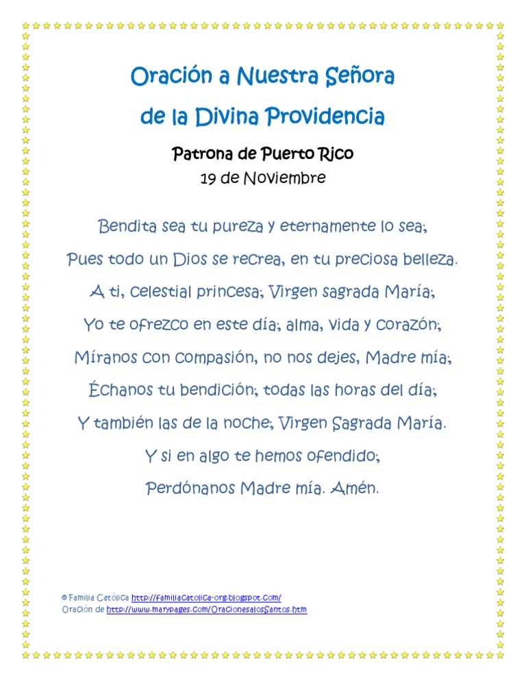 Oración a Nuestra Señora de la Divina Providencia