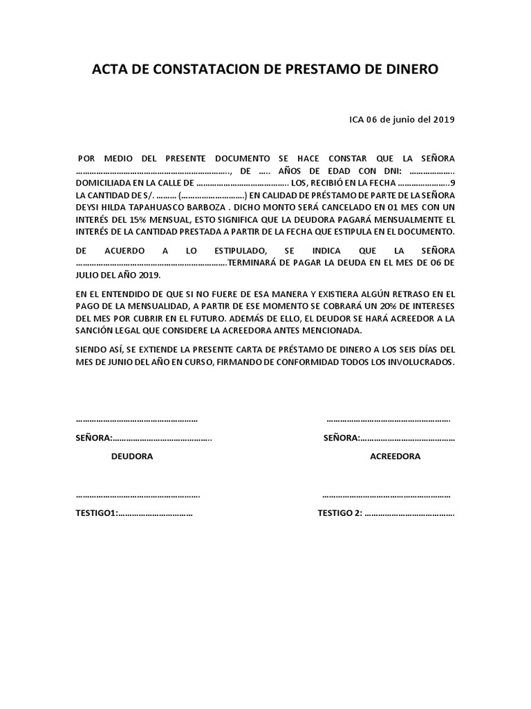Carta de Prestamo de Dinero | PDF