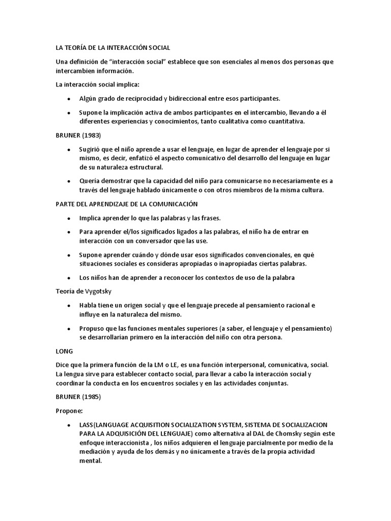 Teoría de la Interacción Social | PDF | Aquisición de idioma | Aprendizaje