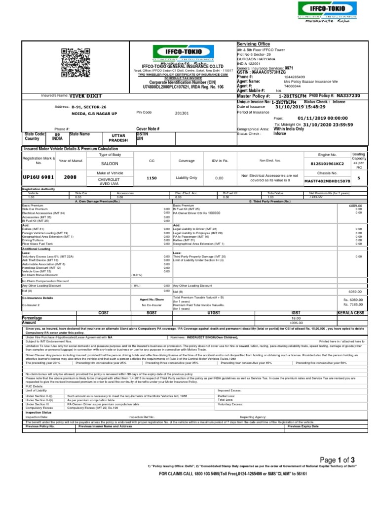 Ifco Tokio Insurance PDF Insurance Policy Vehicle