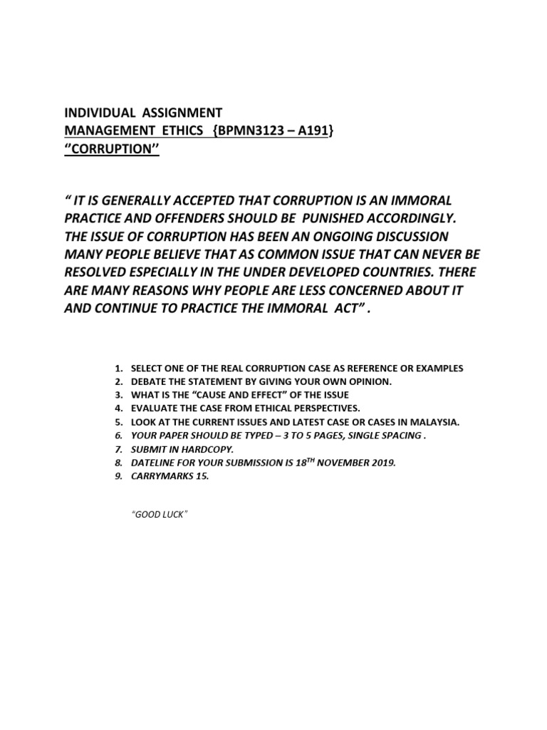 Corruption: Ethics and Case Analysis | PDF