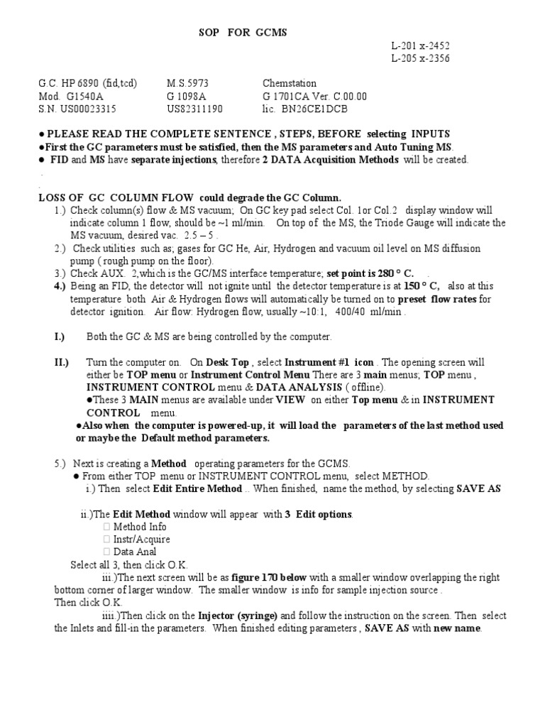Sop GC6890 MS5973 | PDF | Mass Spectrometry | Gas Chromatography